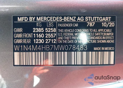 2021 Mercedes-Benz Glb 250 4Matic z USA, uszkodzony, nr VIN W1N4M4HB7MW078483